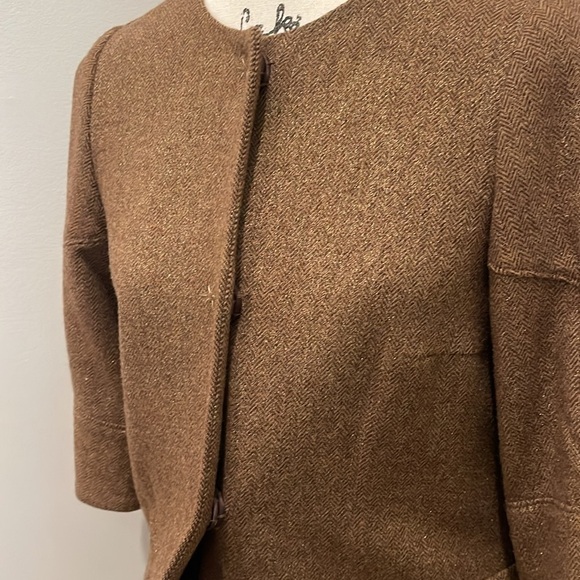 Anthropologie McGinn Knightsbridge Brown Metallic Gold Tweed Jacket - Picture 9 of 16